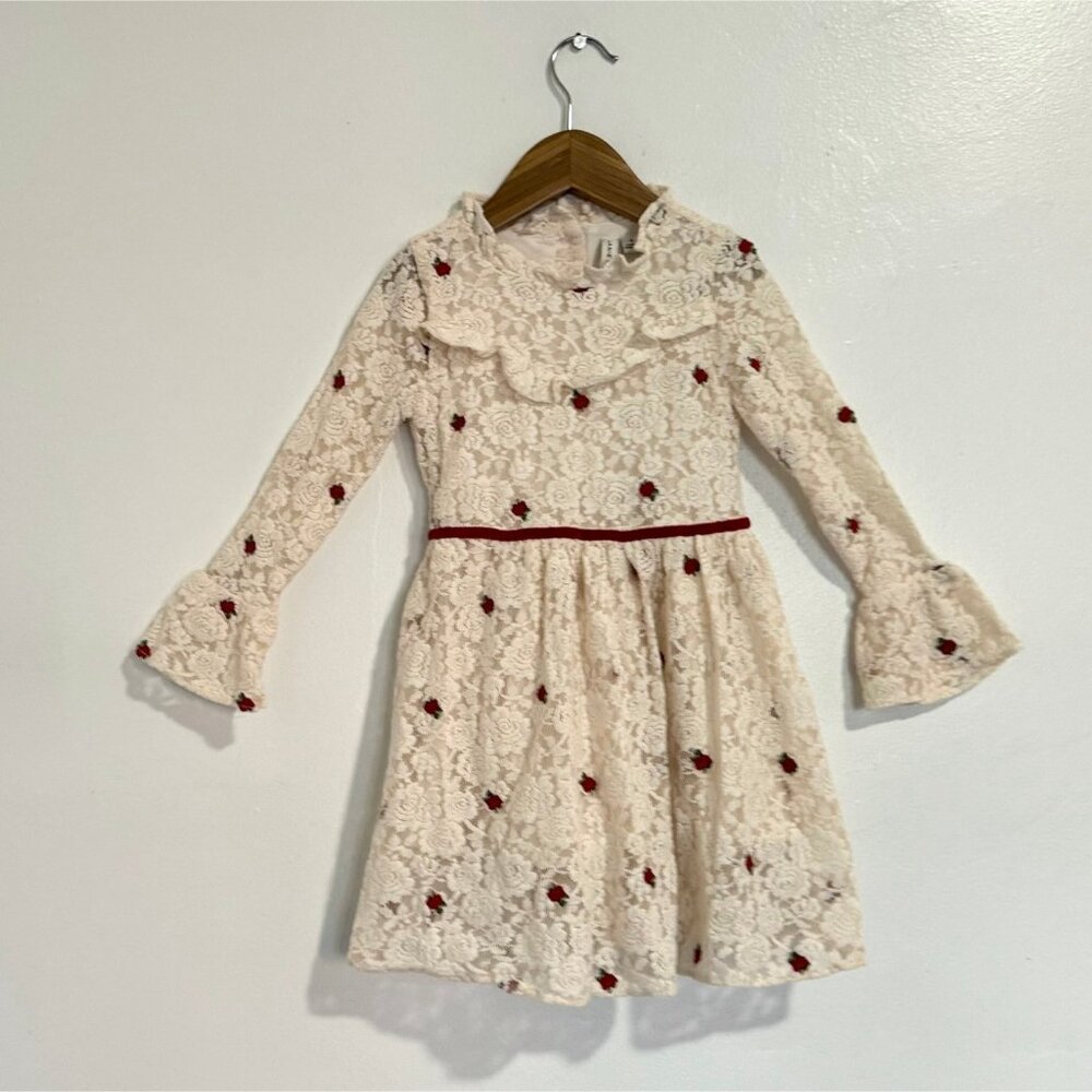 Janie and Jack Cream Red Rose Lace Dress